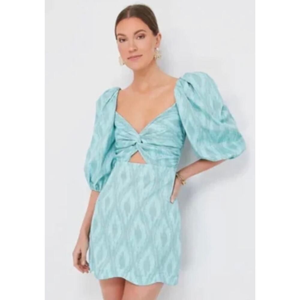 Alexis Light Aqua Puff-Sleeve Mini Dress